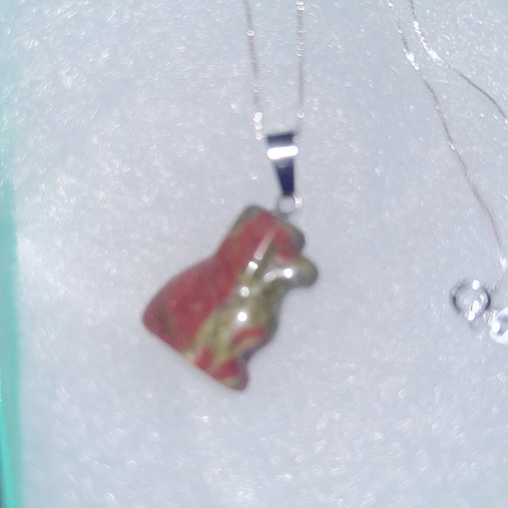 Boho Hippie unakite Dog Sterling Silver Necklace 16โ